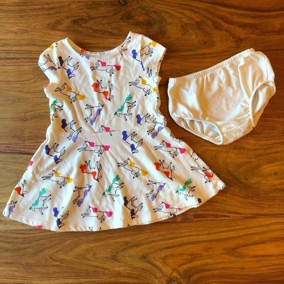 Cat & Jack Ivory Rainbow Unicorn Dress & Bloomers - Picture 1 of 8